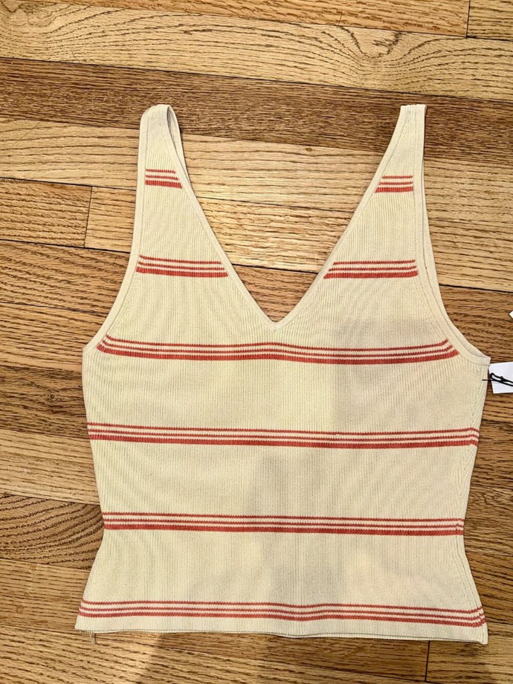 Aritzia Babaton Sculpt Knit Double V Tank Cream Coral Stripe L NWT